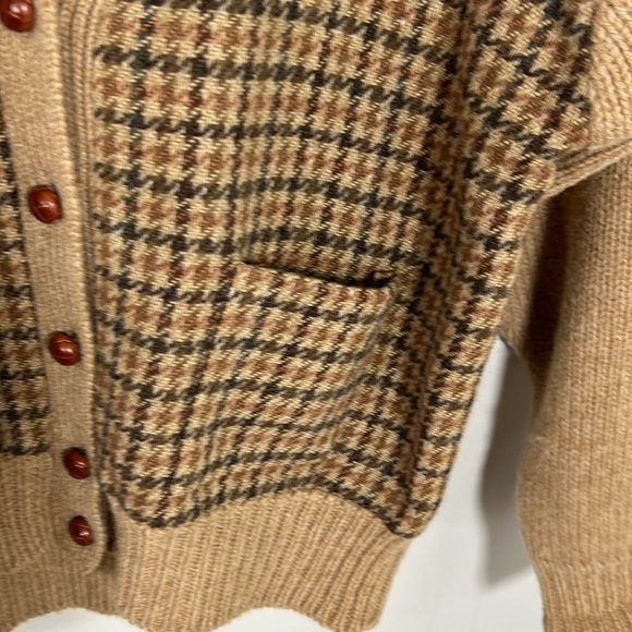 Ralph Lauren Womens Vintage Houndstooth Cardigan Wool Sweater Suede Elbow Sz M - Picture 5 of 13